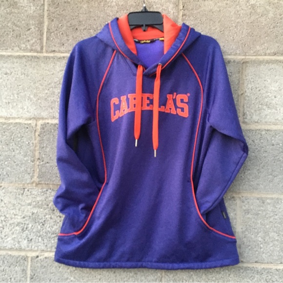 Cabela’s Women’s L Poly Stretch Hoodie Purple with Orange Spellout Size Large - Picture 3 of 8